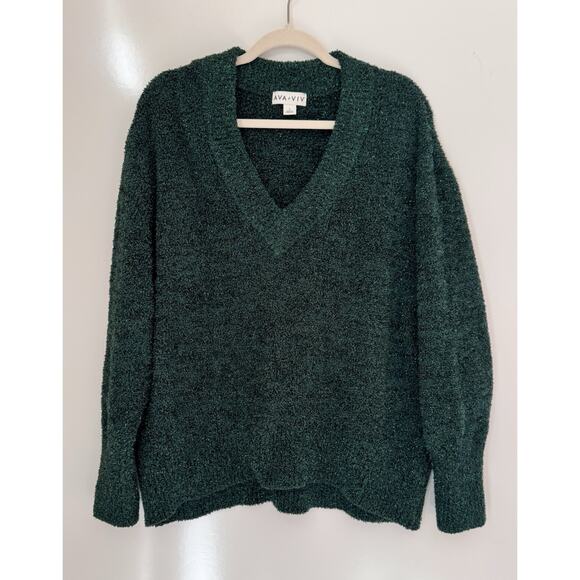 Ava Viv Womens Green Festive Holiday V Neck Long Sleeve metallic Pullover Sz X - Picture 1 of 5